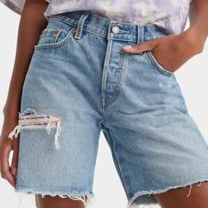 Levi's Mushroom 90s Blue Distressed Buttondown Denim Long Shorts